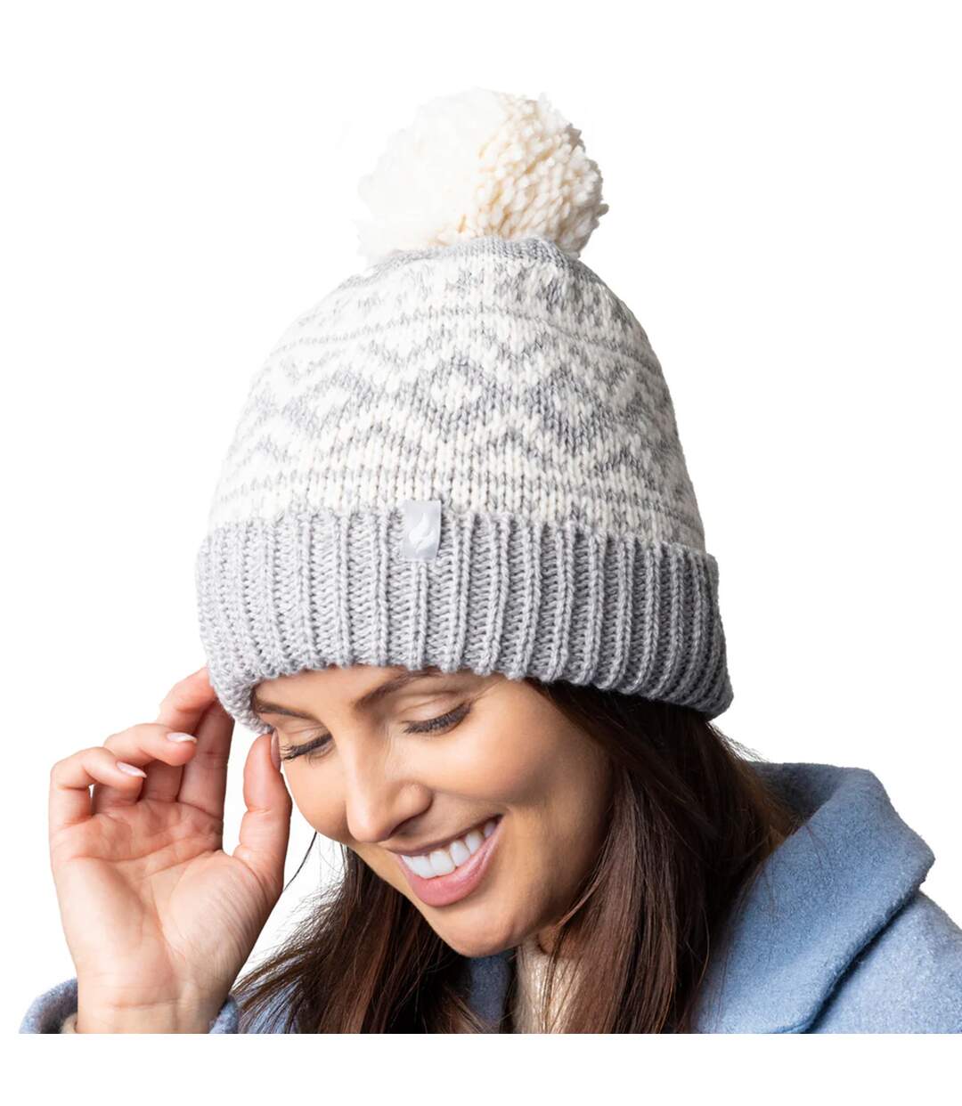 Bonnet à pompon épais à motifs pour femme-4