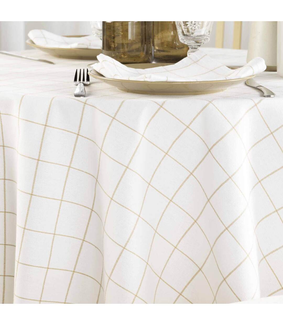Nappe Ronde à Carreaux Axel 180cm Naturel-2