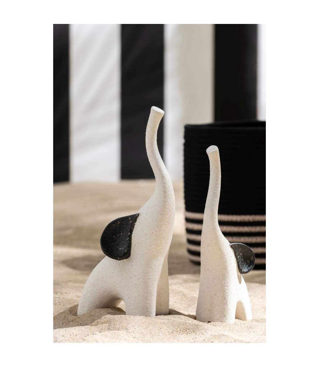 Lot de 2 Éléphants en Grès Zane 30cm Blanc Cassé-3