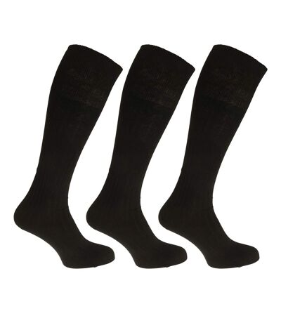Mens 100% Cotton Ribbed Knee High Socks (Pack Of 3) (Black) - UTMB489