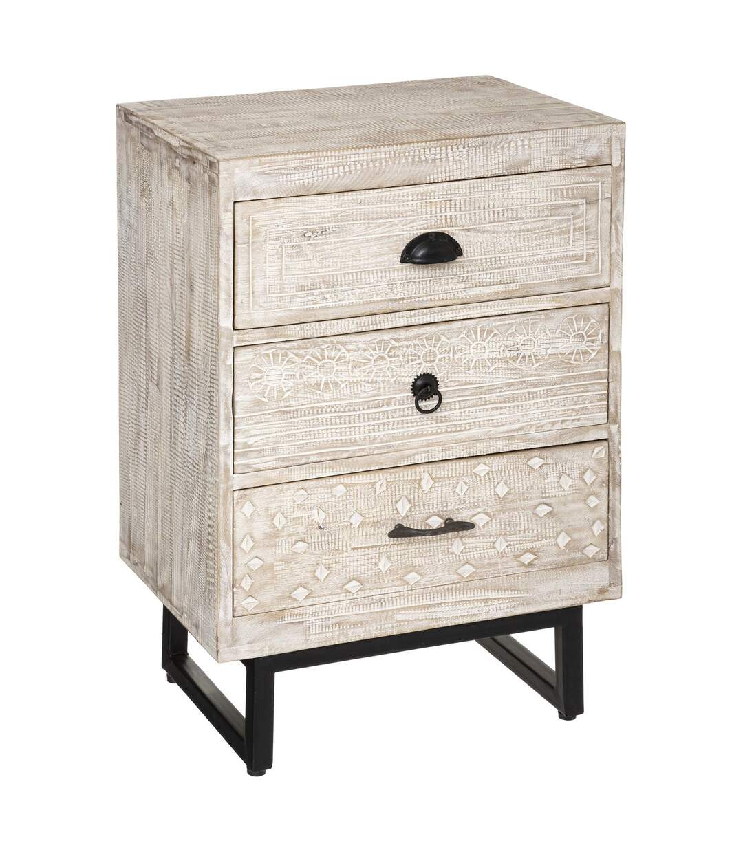 Table de chevet 3 tiroirs Ajay - Beige et noir-1