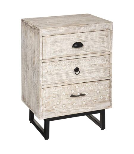 Table de chevet 3 tiroirs Ajay - Beige et noir