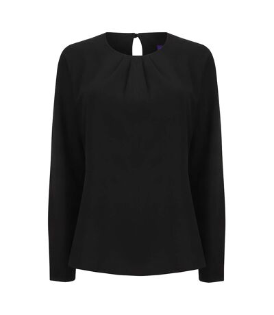 Henbury Womens/Ladies Pleat Front Long Sleeve Blouse (Black) - UTPC3829