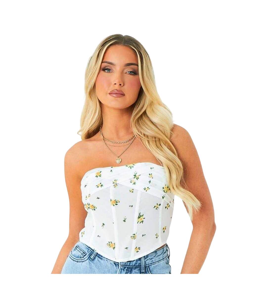 Haut Style Corset Motif/style Floral Femme Blanc Missy Empire-2