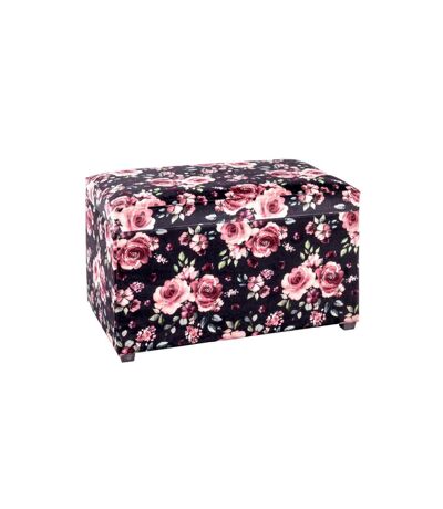 Coffre de Rangement Motif Fleurs 65cm Noir & Rose