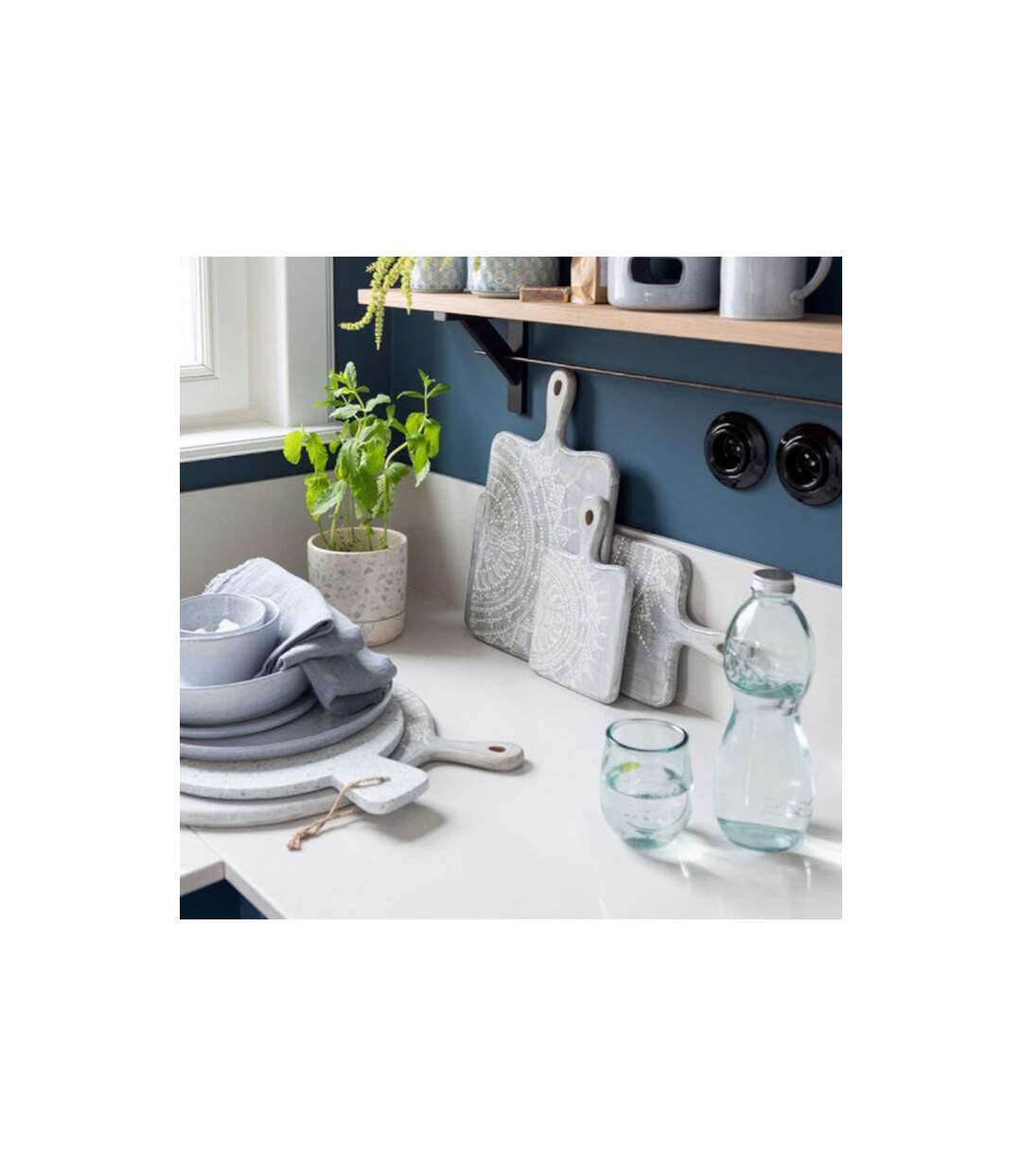 Coffret Bouteille & 2 Verres Natural Water 26cm Bleu-2