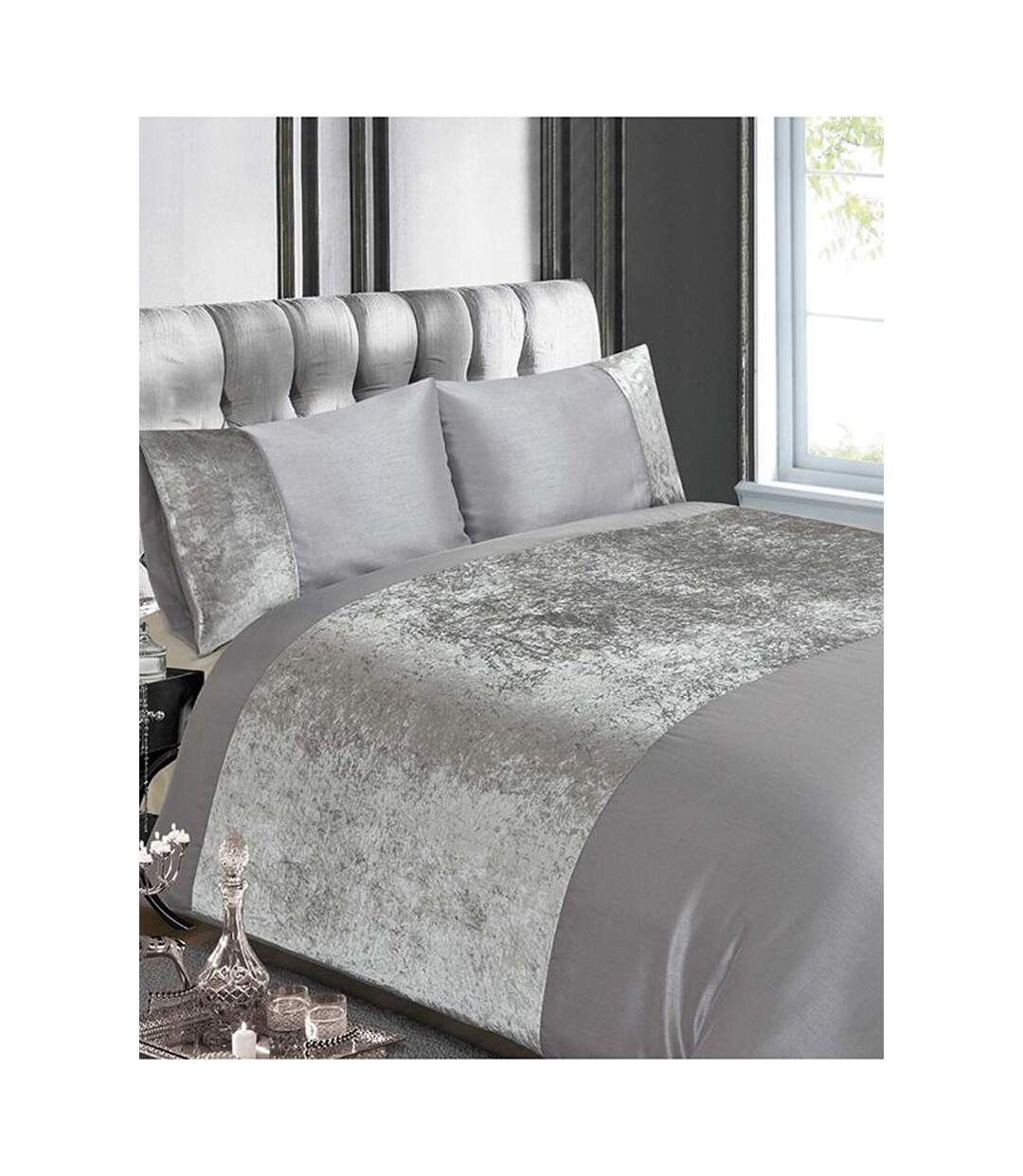 Crushed velvet duvet cover set grey/silver Rapport-1