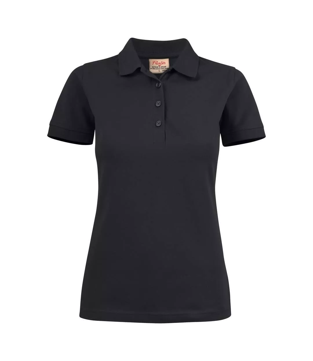 Womens/ladies Stretch Polo Shirt Black Printer-2