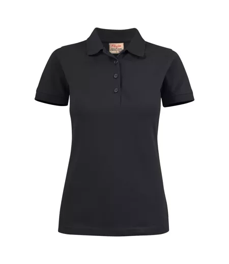 Womens/ladies Stretch Polo Shirt Black Printer