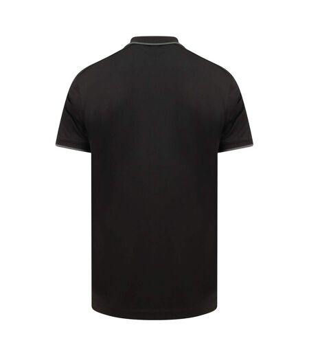Henbury Mens HiCool Tipped Polo Shirt (Black/Charcoal)