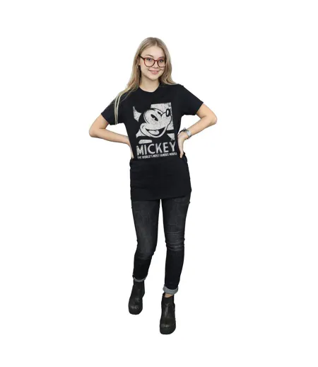 Disney Femme/Les femmes Mickey Mouse Most Famous Cotton Boyfriend T-Shirt (Noir) - UTBI35825