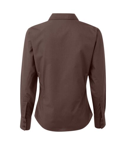 Womens/ladies poplin long-sleeved blouse brown Premier