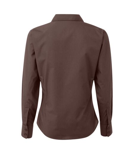 Premier Womens/Ladies Poplin Long Sleeve Blouse / Plain Work Shirt (Brown) - UTRW1090