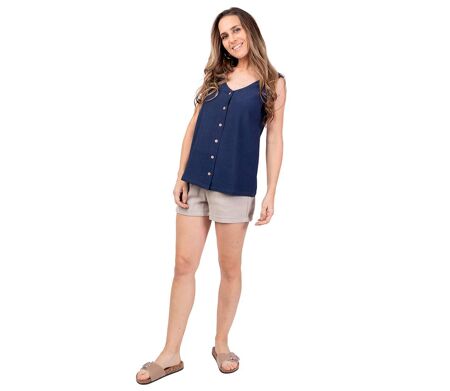 Top femme été sans manches SABINE uni bleu marine Coton Du Monde