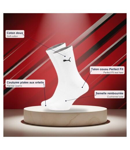 PUMA Chaussettes Mixte Crew Pack 6 Paires (Lot) - Coton Doux, Talon Cousu