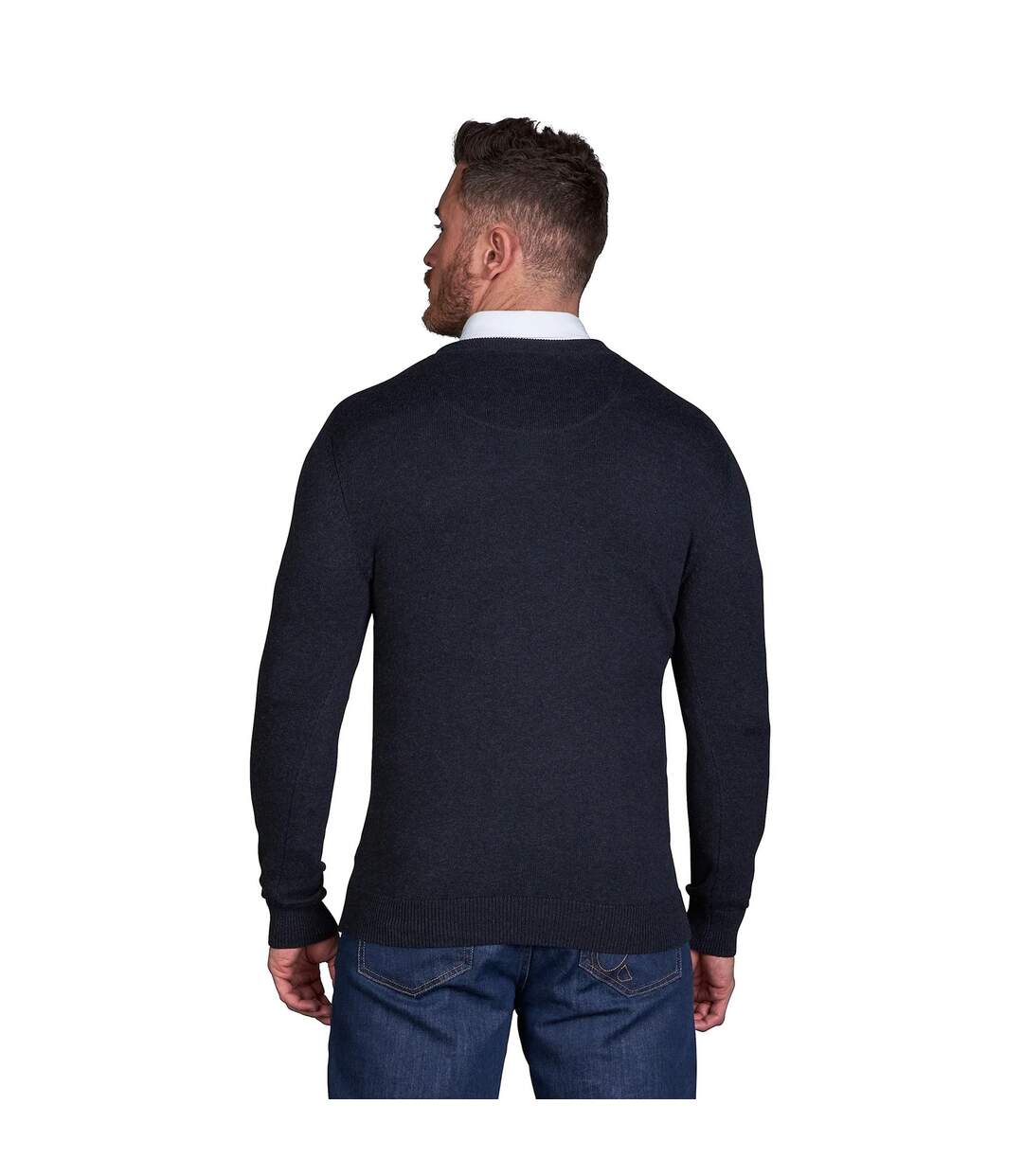 Mens classic knitted cashmere blend v neck jumper black Raging Bull-3