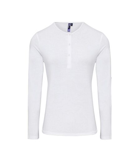 T-shirt henley manches retroussables - Femme - PR318 - blanc