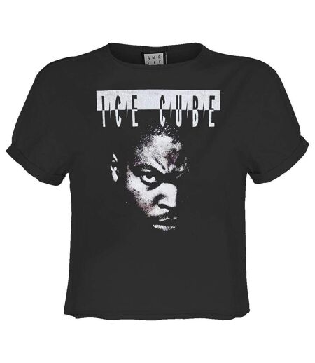 Womens/ladies Intimidation Ice Cube Crop Top Charcoal Amplified