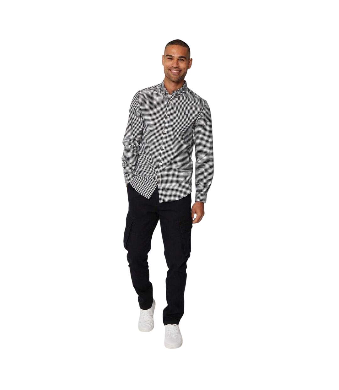 Mens Checked Oxford Regular Shirt Black Threadbare-1