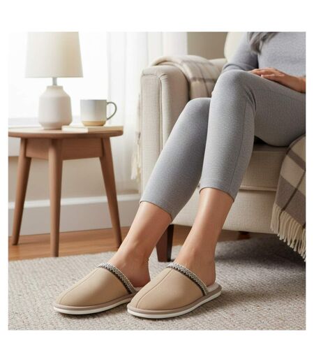 OZABI Mules Femme Unies, Suédine Synthétique, Bordure Tressée Scandinave