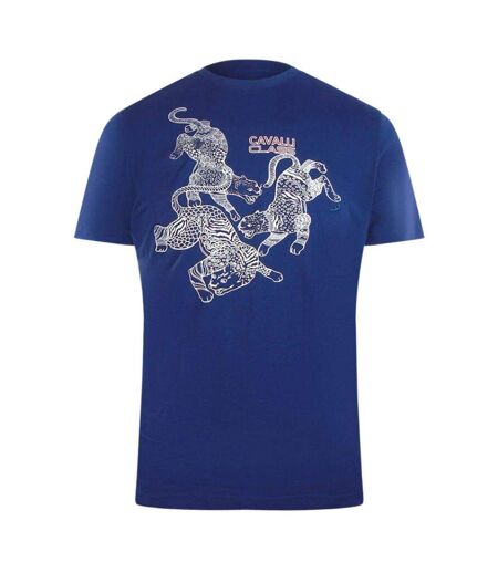 T-shirt Motif Léopard Homme Bleu Cavalli Class