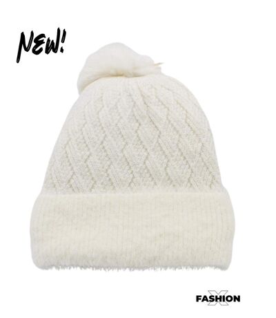Bonnet femme avec pompon - 100% synthétique - Couleur blanc