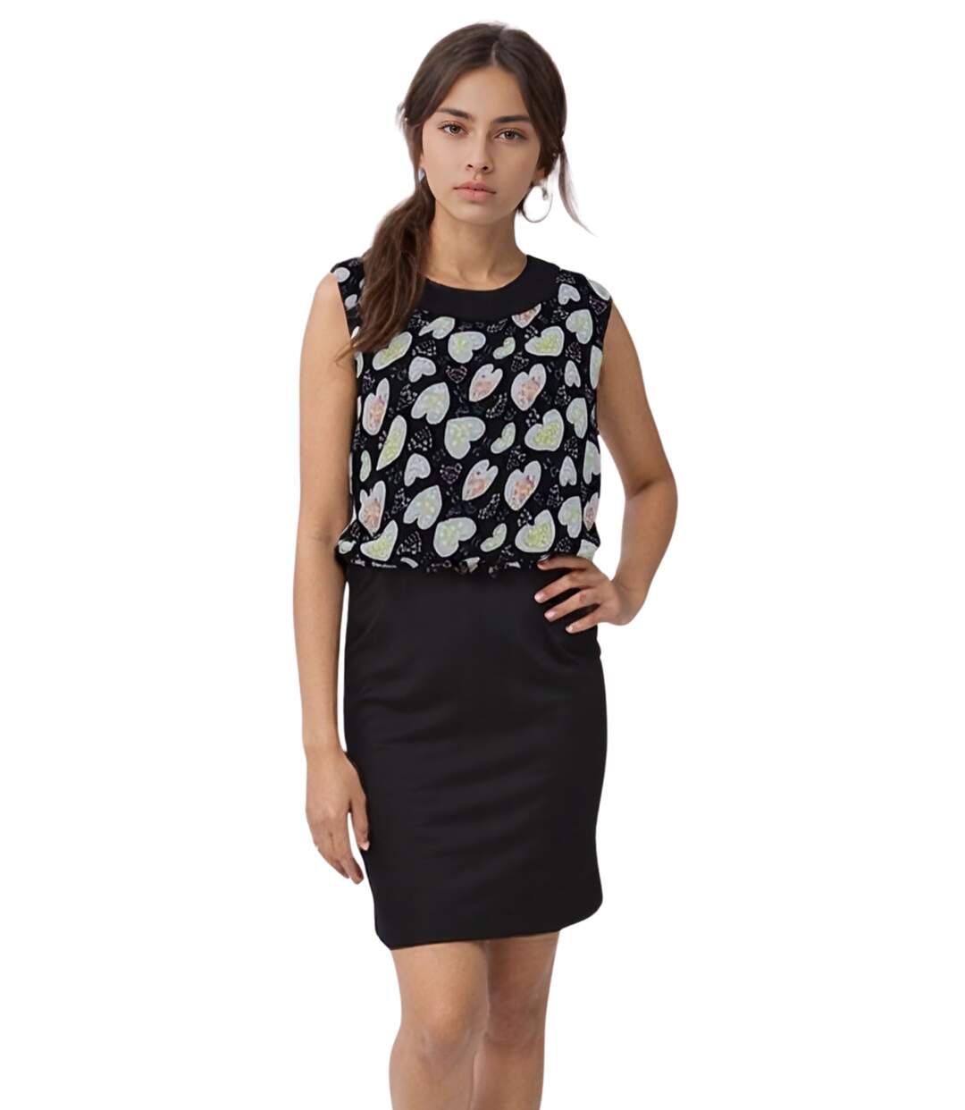 Robe femme sans manches imprimée noire avec ceinture - Féminine et légère-1