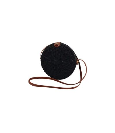 Sac rond en rotin teinté Noir