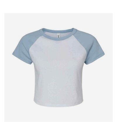 Womens/ladies micro-rib raglan crop top white/baby blue Bella + Canvas