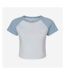 Womens/ladies micro-rib raglan crop top white/baby blue Bella + Canvas