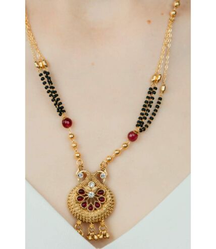 Brass Indian Mangalsutra Black Beads Wedding Ethnic Asian Necklace