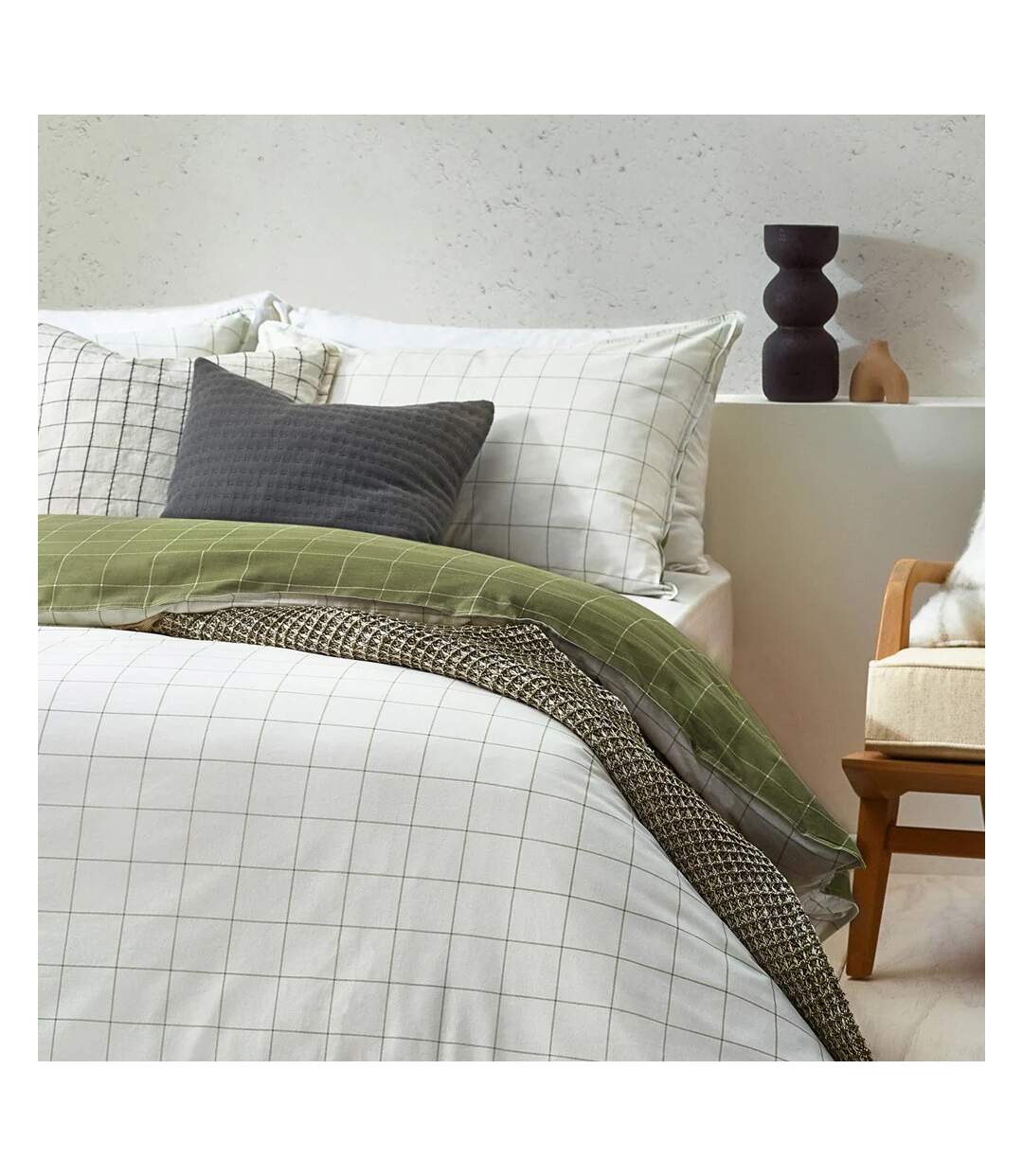 Howarth reversible checked duvet cover set moss/natural Yard-2