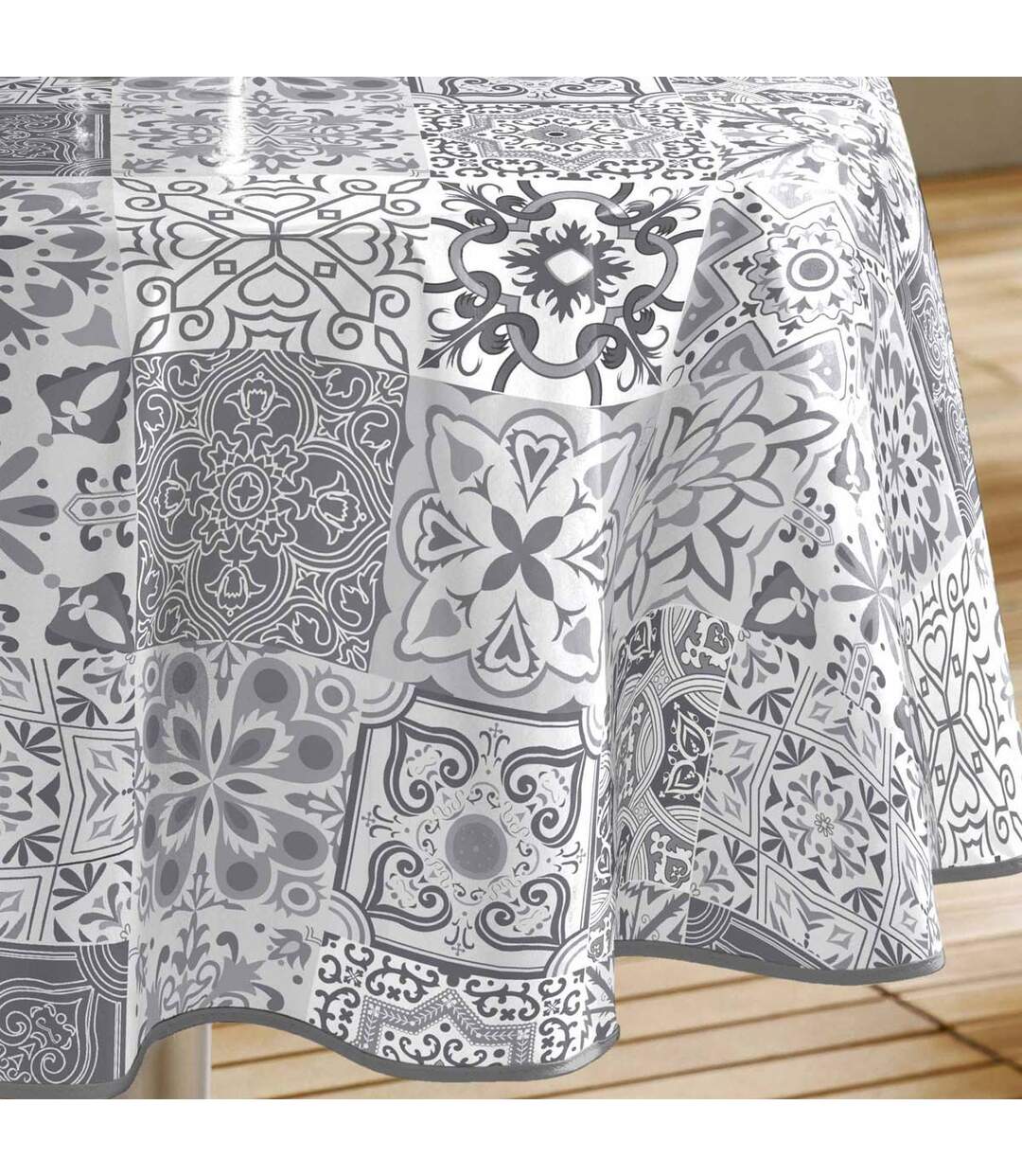 Nappe Ronde Toile Cirée Persane 160cm Gris-2