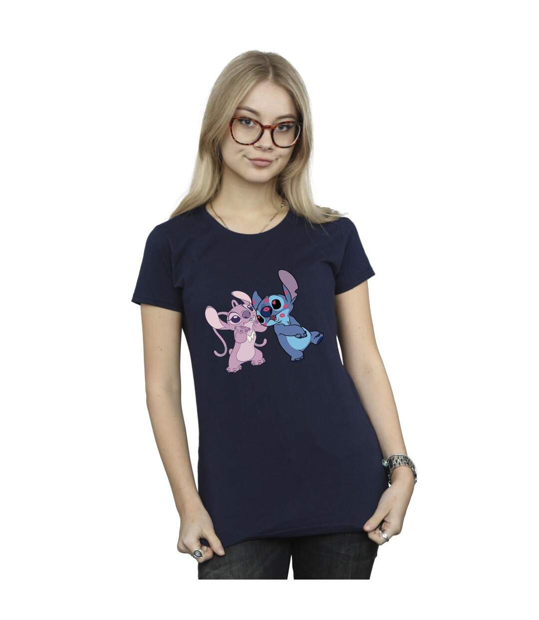 Disney T-shirt en coton Lilo & Stitch Kisses - Femmes/Ladies (Bleu marine) - UTBI25720-2