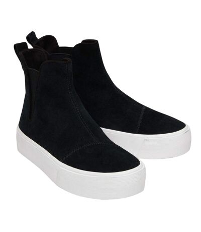 Womens/ladies Fenix Suede Platform Chelsea Boots Black Toms