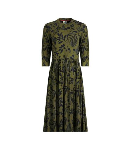 Womens/ladies hellen floral ecovero tiered midi dress olive green Weird Fish