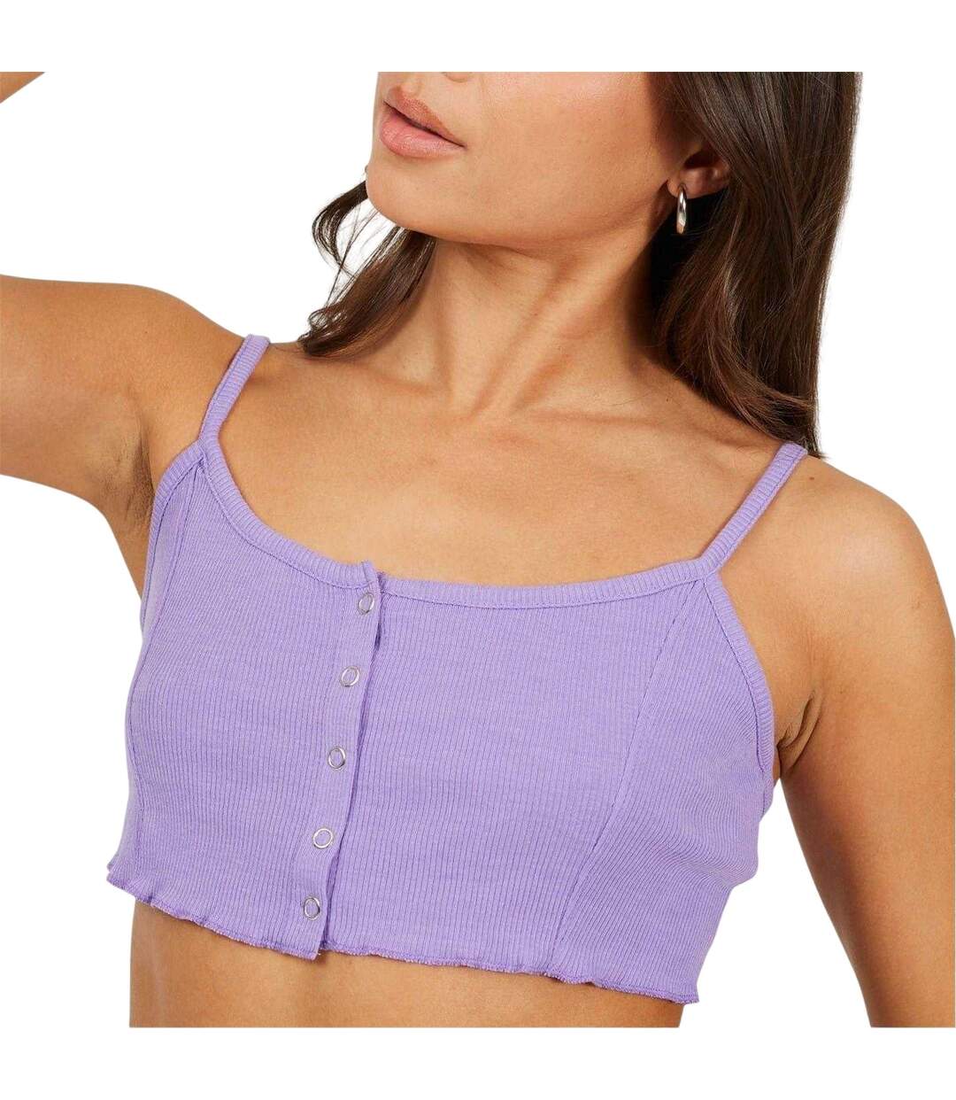 Womens/ladies Rib Knit Crop Top Deep Lilac Brave Soul-1