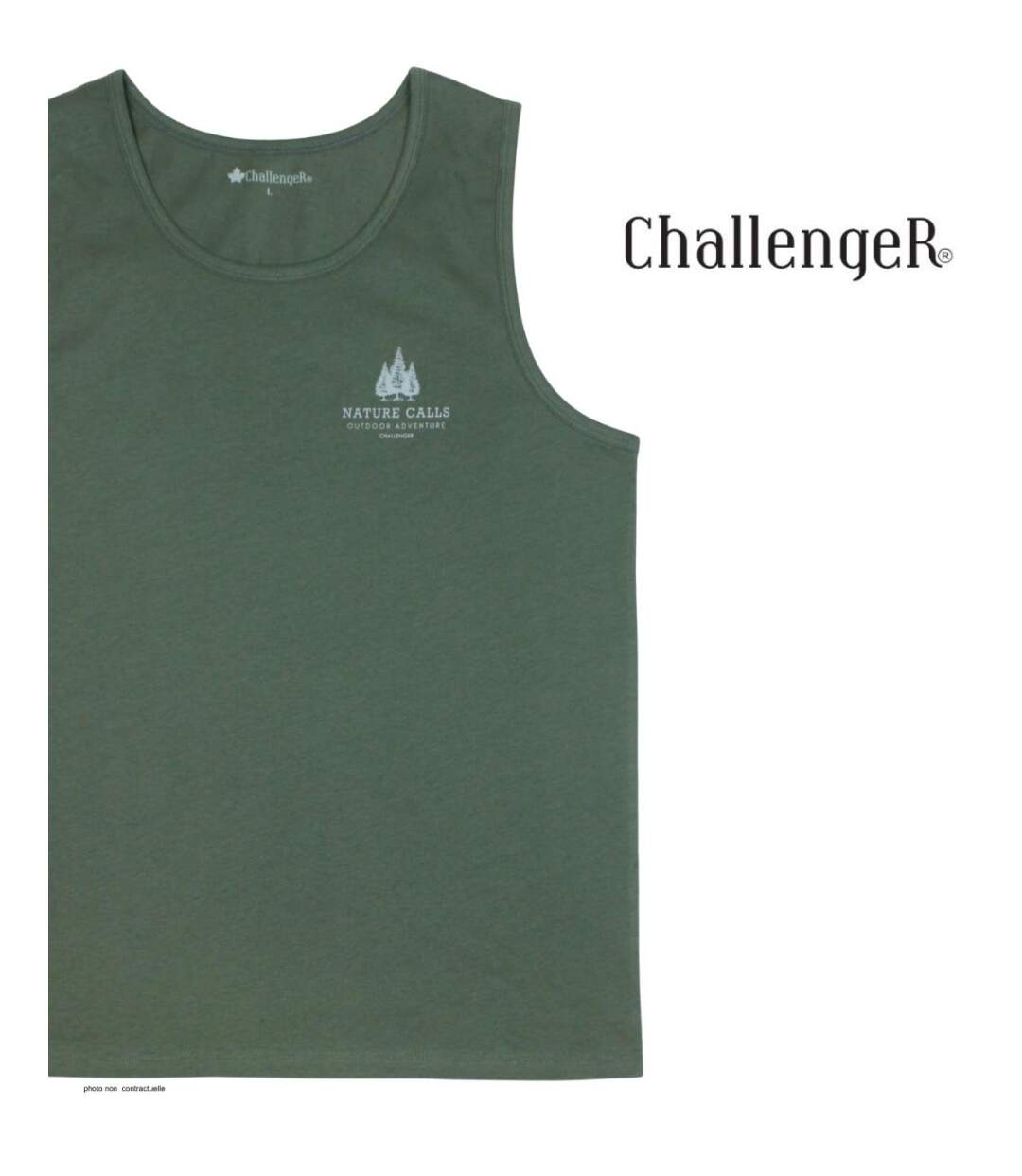 Débardeur homme Challenger SINCERE vert kaki — Confort pur coton jersey peigné-4