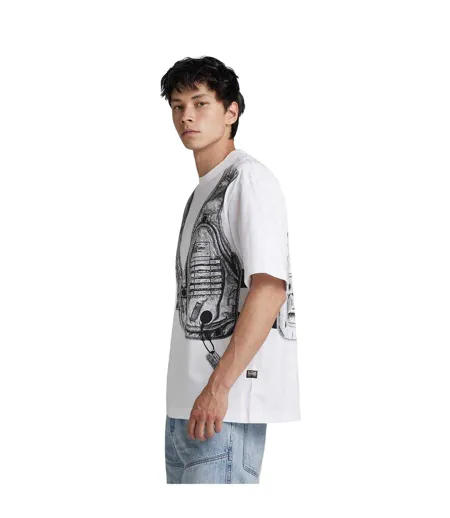 T-shirt Motif/style Graphique Archive Homme Blanc Gris G-Star