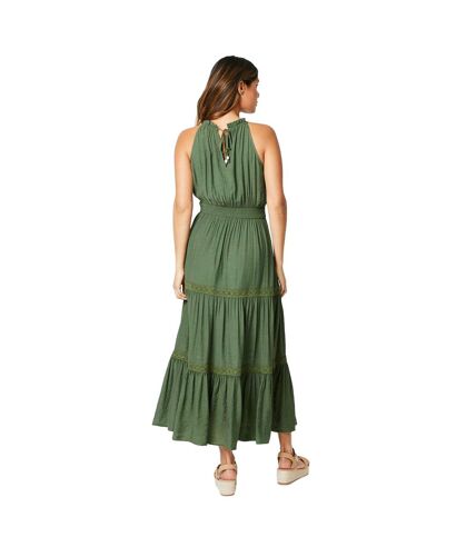 Womens/ladies shirred waist maxi dress khaki Principles