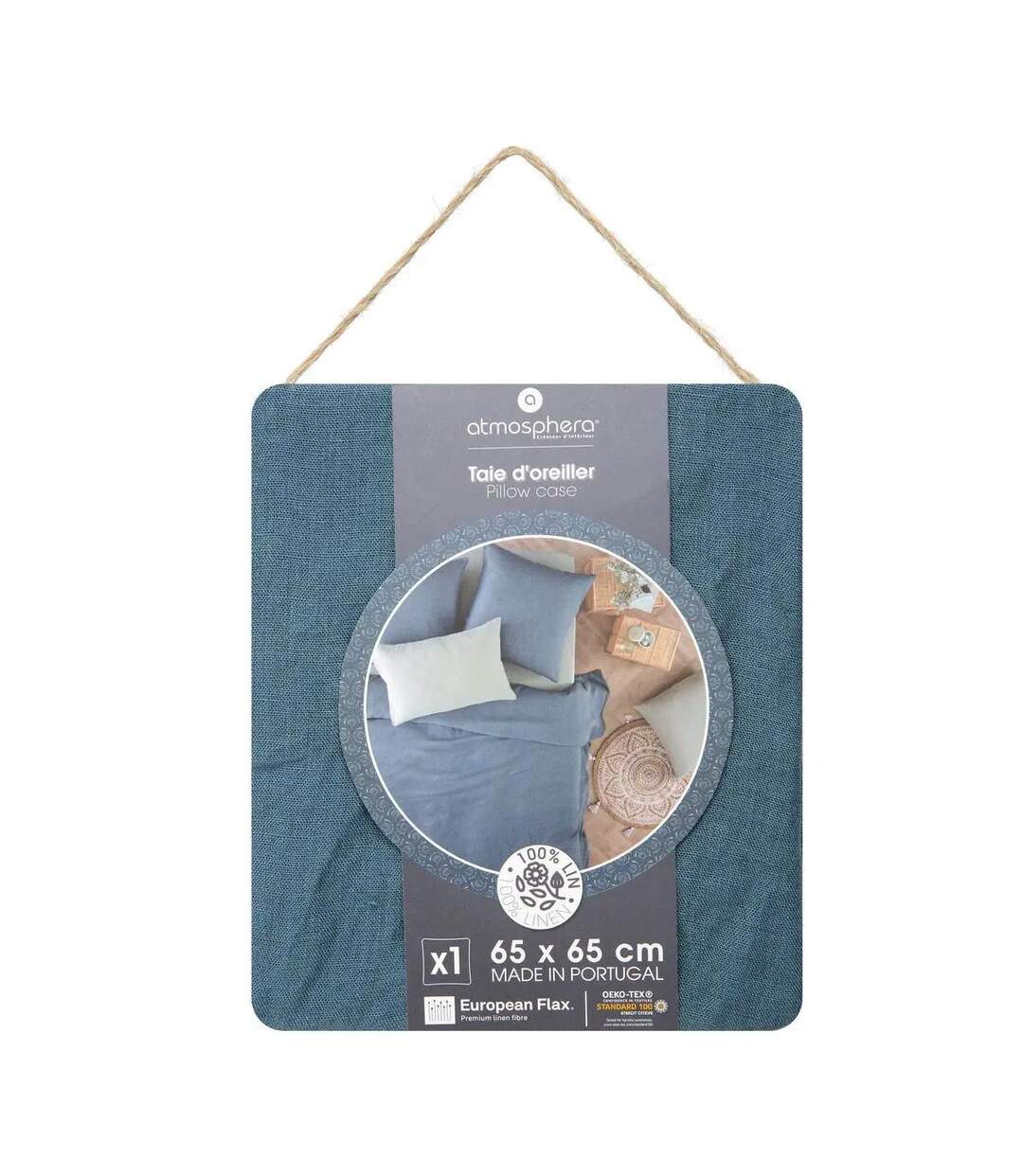 Taie d'Oreiller en Lin Adorable 65x65cm Bleu Canard-3