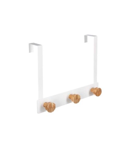 Patère en Métal & Bambou 3 Têtes 20cm Blanc