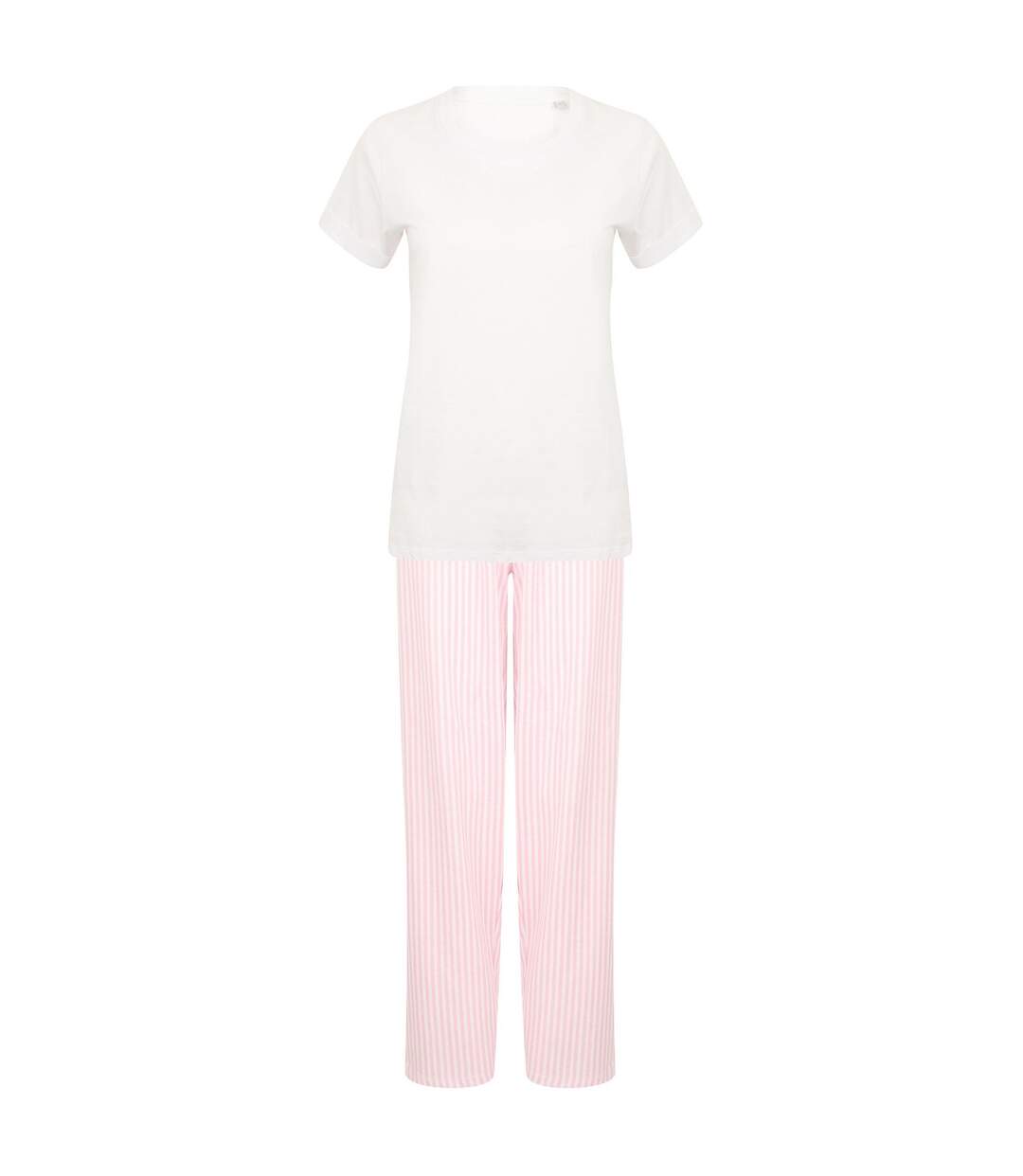 Womens/ladies stripe pyjama set white/pink Towel City-1