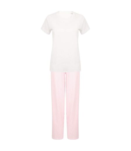 Womens/ladies stripe pyjama set white/pink Towel City