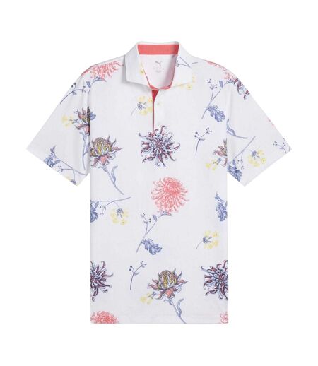 Mens Dahlia Performance Short-sleeved Polo Shirt White Peach Puma