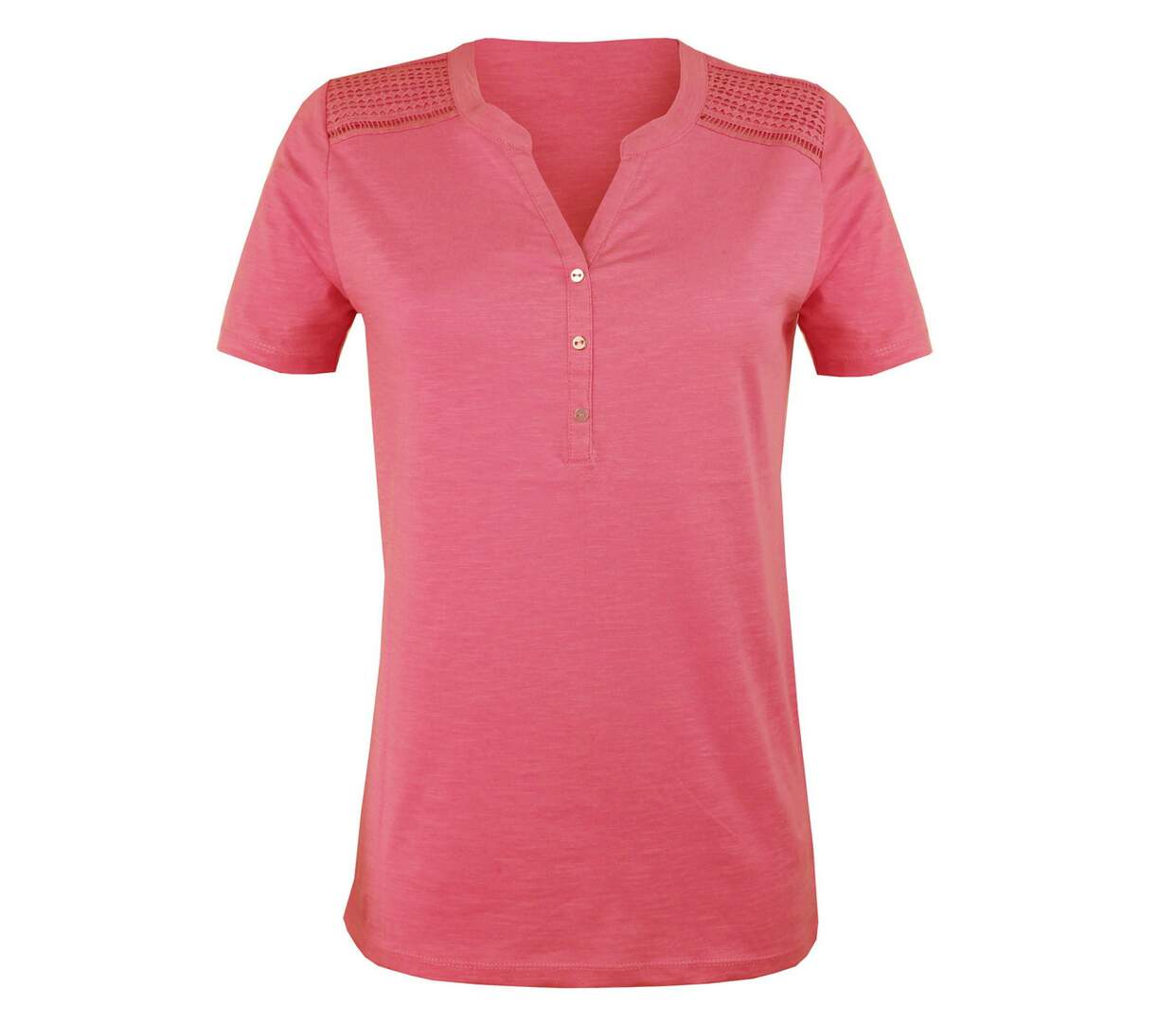 Tee-shirt femme MAYFLOWER TEEF4011A rose : la légèreté du coton flammé au style romantique-1