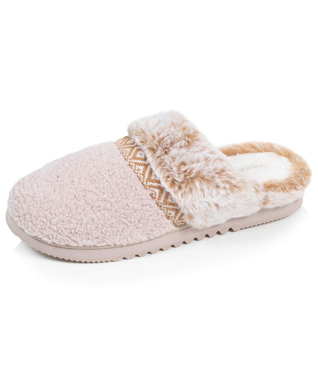 Isotoner Chaussons Mules femme ultra confortables, en maille bouclette, semelle crantée-1