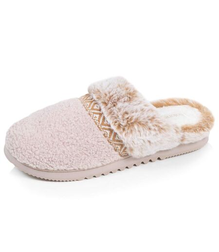 Isotoner Chaussons Mules femme ultra confortables, en maille bouclette, semelle crantée