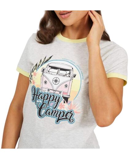 T-shirt Happy Camper Femme Gris Pâle Lemonade Brave Soul