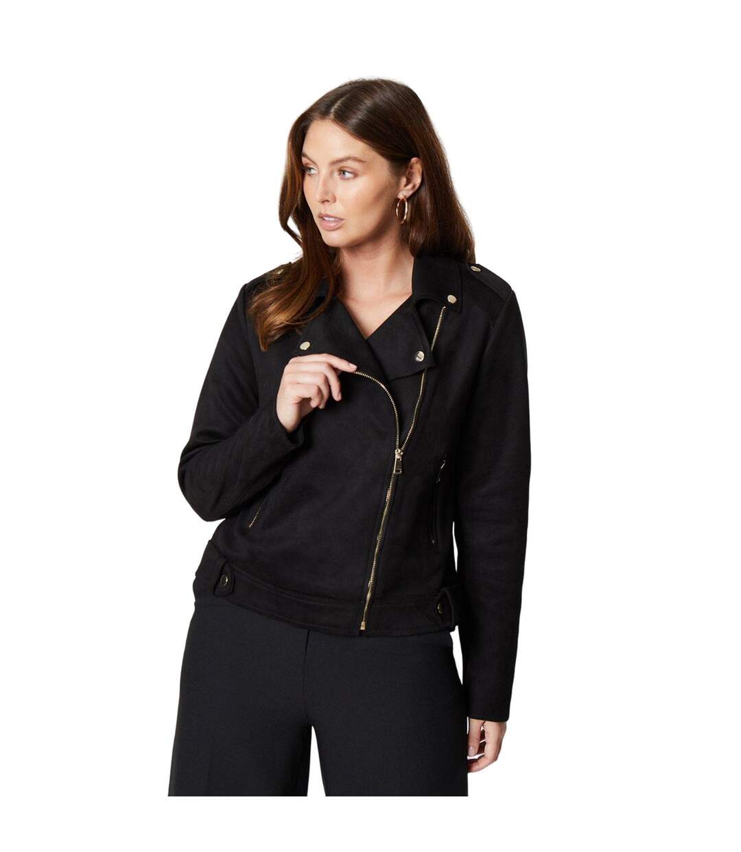 Womens/ladies Suedette Bonded Biker Jacket Black Principles-2